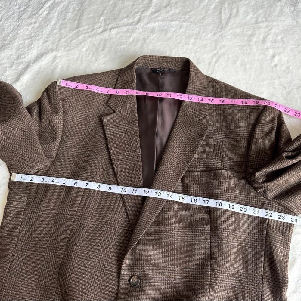 Jos A Bank 46L Beige Blue 100% Wool Sport Coat Glen Check Pattern